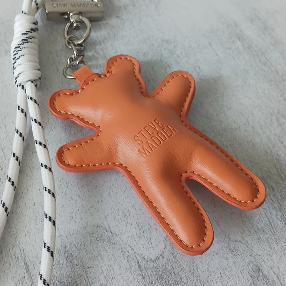 Steve Madden 2 Charms Accent Orange Puffy Bear Keychain Handbag Charm